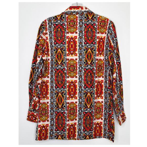 Vintage 1970s Bold Print Cotton dagger collar Shirt Boho Mod Festival medium - Picture 4 of 13
